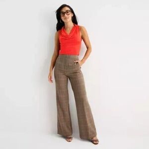 Worthington Women's Fit and Flare Brown Plaid Pants